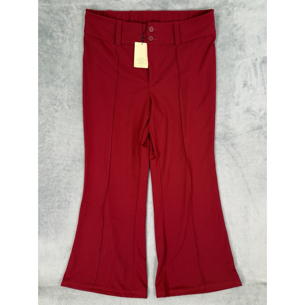 New SHEIN Curve Pants Womens 2XL Plus Red Wide Leg Pull On High Rise Baggy Flare